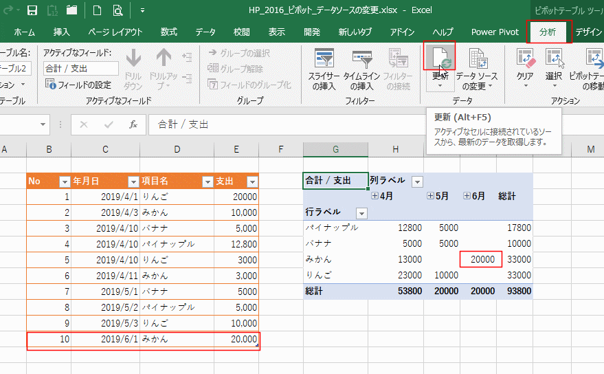 テーブル 更新 レコードソース